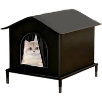 1 Pack Waterproof Insulated Outdoor Cat House for Homeless Cats and Small Animals, 42 x 42 x 42cm, Black