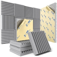 12 Self-Adhesive Acoustic Panels, High Density Sound Absorbing Insulation, Grey, 30x30x5cm