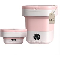 12L Mini Foldable Portable Washing Machine for Travel Small Apartments Student Rooms, Pink