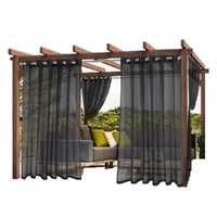 1 Pair Water Resistant Sheer Eyelet Curtains for Outdoor, 132x241 cm, Black