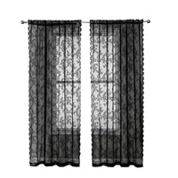 1 Pair Black Lace Curtain Semi-sheer Vintage Floral Pattern for Bedroom Living Room, W100cm x L140cm