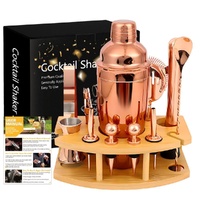 12-Piece Stainless Steel Cocktail Set with Bamboo Stand, Gold, Perfect Gift for Home Bar