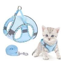 1 Adjustable Pet Harness with Reflector and Leash for Cat and Dogs, Soft Comfortable Vest Design Anti-Escape, L Light Blue