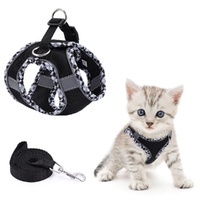 Adjustable Pet Harness with Reflector and Leash for Cats and Dogs, Soft Comfortable Vest Design Anti-Escape, L, Black