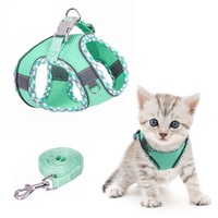 1 Adjustable Pet Harness with Reflector and Leash for Cat and Dog, Soft Comfortable Vest Design Anti-Escape, XS, Green