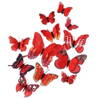 3D Wall Decoration Butterflies 12 Pieces | Wall Butterflies | Butterfly Wall Stickers | Red