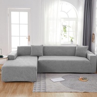 Waterproof sofa cover - Light grey jacquard leaf pattern - For 3-seater sofa (185-230 cm)