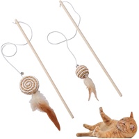 2 interactive cat tease sticks - cat stick toy set - cute paper balls and paper circles - attract your cat's attention