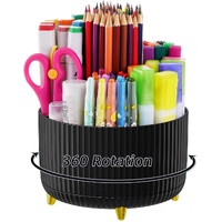 Desk storage box - 360-degree rotating office storage box - Pen holder - 5 pen sorting compartments - Space-saving desk storage box - Black - 15*12.5 