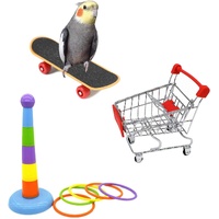 3-piece educational toy set for birds - Parrot toys - Mini shopping cart, training ring, skateboard stand - Suitable for budgies, cockatiels, conures,