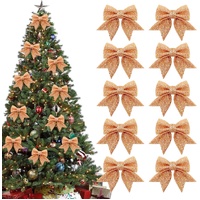 10 Gold Christmas Bows - 12 x 15 cm - Glitter - Christmas Decoration Bows - Christmas Ornaments - Christmas Tree Decoration - Christmas Bows - Christm