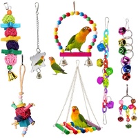 8 pieces - Bird toys - Parrot toys - Parrot swing set - Chew toys - Wooden bells Hanging toys - Pet toys - for Conures, Cockatiels, Lovebirds, Small p