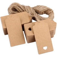 100x Kraft Cardboard Labels - With 100 Jute Rope - Gift Tags - 9.5 x 4.5 CM - Heart - Writable - Cardboard Gift Labels - Kraft Paper Name Tags - Blank