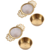 2 pieces - Tea strainer - Tea strainer - With handle and drip plate - gold - Tea filter for loose tea - Tea infuser - Stainless steel tea filter - 11.