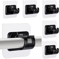 6 pcs Self-Adhesive Curtain Rod Holders, Nail-Free Adjustable Curtain Rod Brackets, Curtain Rod Wall Mounts (Black)