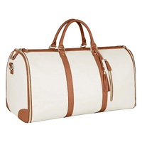 2-in-1 Foldable PU Leather Travel Bag, Convertible Suitcase, Travel Garment Bag for Women White