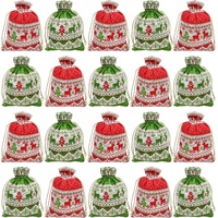 Christmas linen gift bags - 24 pieces - 10x14cm - Christmas decoration for indoors - Reusable - Christmas candy bags with drawstring - Suitable for gi