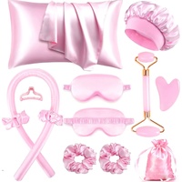 Hair Rollers - 12-Piece - Heatless Curling Iron - Heatless Curls - Curls without Heat - Includes Hair Clip and Satin Sleep Cap (Pink)