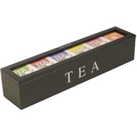 Tea Box - Tea Box 6 Compartments - Wooden Tea Box - Suitable for Loose Tea - 43 × 9 × 8.7 cm - Black