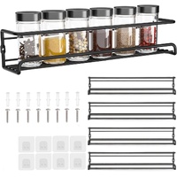 Four-Tier Metal Wall-Mounted Spice Rack - Suitable for Kitchens and Cabinet Interiors - Neatly Organizes Spice Jars and Spices (Black)