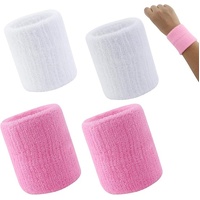 4-Pack Sweat-Wicking Wristbands - Super Stretch Cotton Sports Wristbands - Sweat-Wicking Wristbands - For Tennis, Sports, Basketball, Gymnastics - (Pi