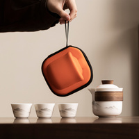Travel Tea Set - Tea Set - Teapot - Teacups - Ceramic - Kung Fu - Camping - Outdoor - Travel - Including Travel Bag - 4 Pieces - Gift - White