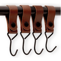 Brute Strength - Multifunctional Hook with Leather Loop - Cognac - 2 pieces - Coat Hook - Camping Hook - Leather - Hanging Hooks - Towel Hooks