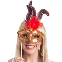 Heaven Costumes Red Feather Gold Masquerade Mask Handheld