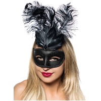 Heaven Costumes Tall Feather Black Venetian Masquerade Mask
