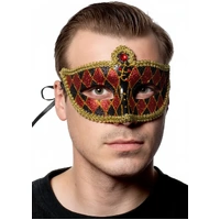 Harlequin Black and Red Glitter Venetian Masquerade Mask