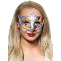 Heaven Costumes Harlequin Silver Braid Glitter Venetian Mask