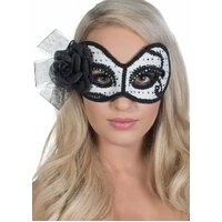 Heaven Costumes Glittering Senorita Silver & White Masquerade Mask