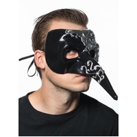 Heaven Costumes Venetian Long Nose Black & Silver Masquerade Mask