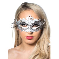 Heaven Costumes Metal Overlay White Glitter Masquerade Mask