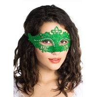 Heaven Costumes Green Cut Out Masquerade Mask with Rhinestones