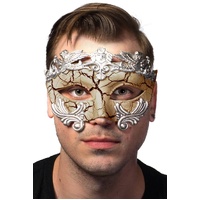 Heaven Costumes Antique Tan & Silver Crackle Masquerade Mask