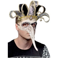 Heaven Costumes Venetian Jester Long Nose Antique Cream Mask