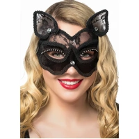 Heaven Costumes Black Cat Velvet Lace Luxury Masquerade Mask