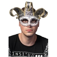 Heaven Costumes Venetian Jester Silver White Masquerade Mask