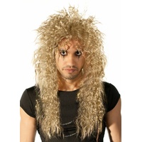 Heaven Costumes Long 1980s Crimped Blonde Rocker Mens Wig