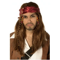 Heaven Costumes Caribbean Pirate Mens Long Brown Wig & Head Scarf