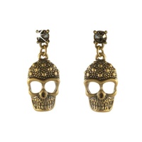 Heaven Costumes Brass Skull Rhinestone Halloween Earrings