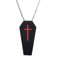 Heaven Costumes Black Leather Coffin Red Cross Necklace