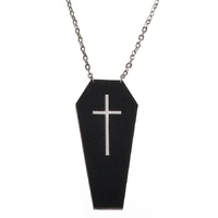 Heaven Costumes Black Leather Coffin White Cross Necklace