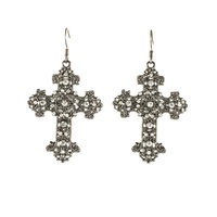 Heaven Costumes Gun Metal Black Gothic Cross Earrings