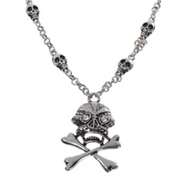 Heaven Costumes Silver Skull Cross Bones Necklace
