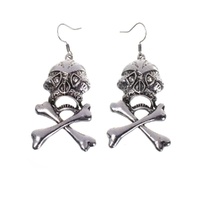 Heaven Costumes Silver Skull Cross Bones Earrings