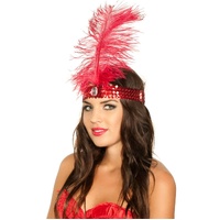 Heaven Costumes Red Sequin Flapper Headband with Feather