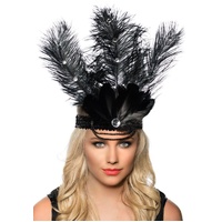 Heaven Costumes Tall Black Feather Showgirl Headpiece Black Sequins