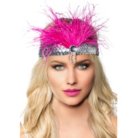 Heaven Costumes Gatsby Pink Feather Flapper Headband Silver Sequins